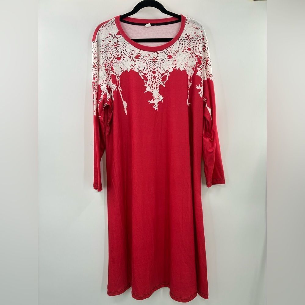 3For$20 Unbranded Elegant Red Lace Print Longsleeve Women's Dress size 3X